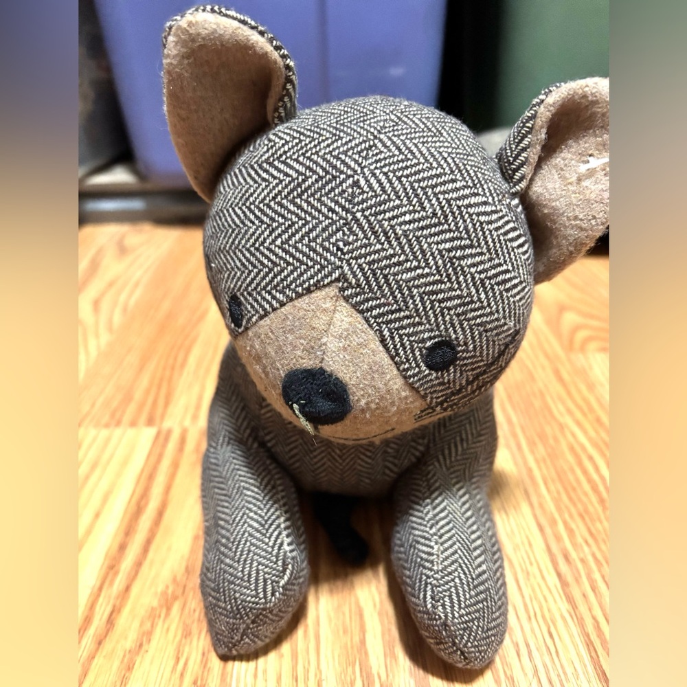 Gray Herringbone Plush Draft/Heat/Doorstop Bear